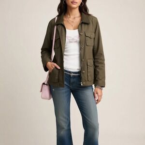 J.Crew Washed & Aged Utility Jacket Olive Green Cotton Field Coat Womens Large